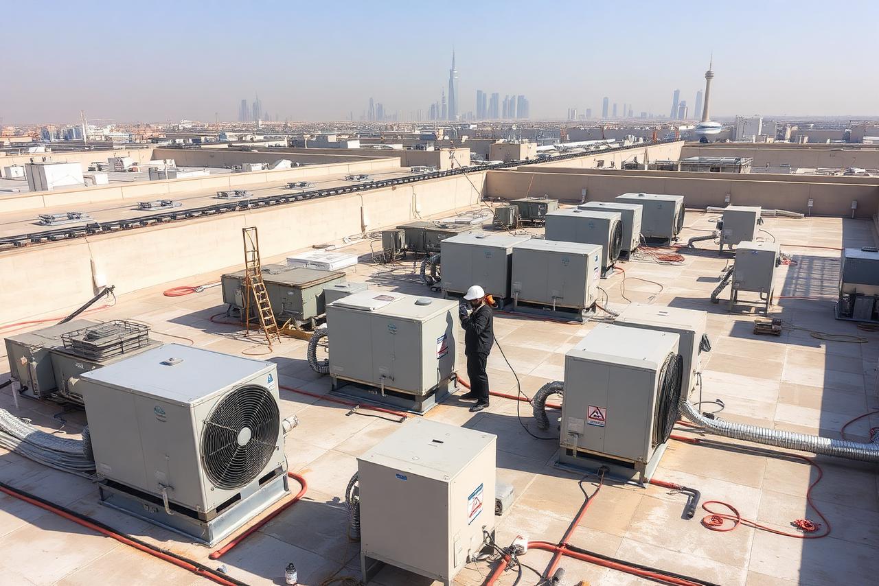عزل سطح مجمع تجاري كبير حول وحدات التكييف